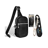 Vegan Leather Crossbody Bag RFID Proof Small + Personal Alarm Black, rechargeable and Double Speakers