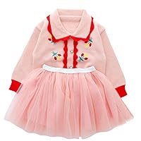 IDOPIP Toddler Baby Girls Outfits Long Sleeve Sweater Skirt Sets Floral Heart Sweater Top Mini Skirt Winter Fall Dress