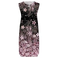 Womens Summer Dresses Ladies Dress Loose Sleeveless Printed Midi Dress Loose Waist Apron(Pink-3,X-Large)