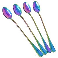 4 pcs Long Handle Iced Tea Spoon, Coffee Spoon, Ice Cream Spoon, Stainless Steel Cocktail Stirring Spoons for Mixing, Cocktail Stirring, Tea, Coffee, Milkshake, Cold Drink (Rainbow color, 7.6in)