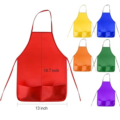 KUUQA 12 Pack 6 Color Kids Aprons Children Painting Aprons Kids Art Smocks with 2 Roomy pockets for Kitchen and Classroom (brushes not included)