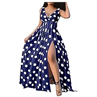 Women's Bohemian Casual Loose-Fitting Summer Swing Sleeveless Knee Length Beach Print Round Neck Glamorous Dress Flowy