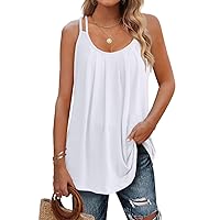 Summer Tank Tops for Women Spaghetti Strap Camisole Pleated Scoop Neck Sleeveless Loose Cami Top S-3XL