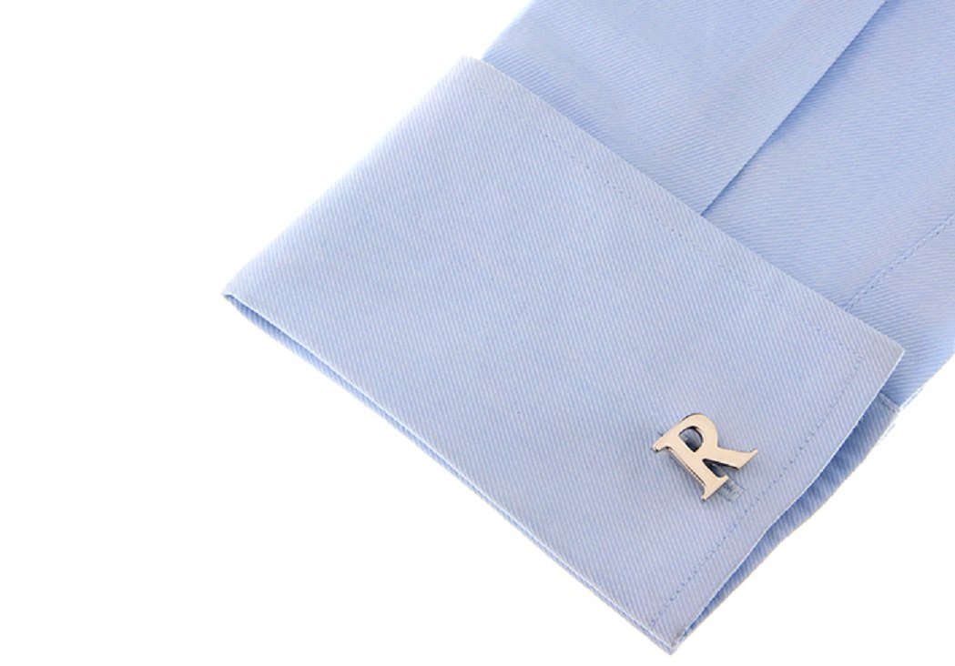 MRCUFF Letter A-Z Monogram Initial Cufflinks with a Presentation Gift Box & Polishing Cloth