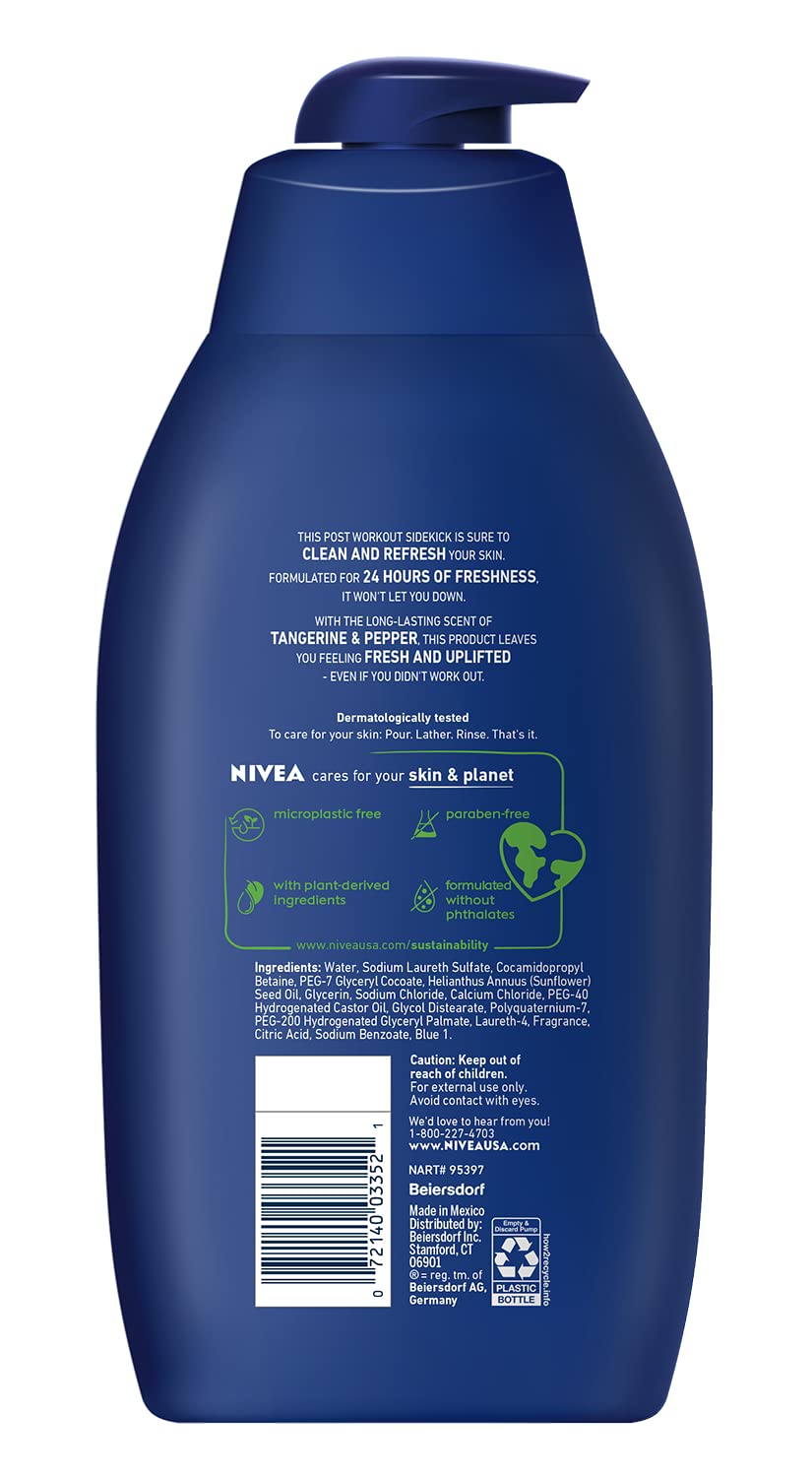 Nivea Men Sport Body Wash for Men with Revitalizing Minerals, Men Body Wash, 30 Fl Oz Pump Bottle