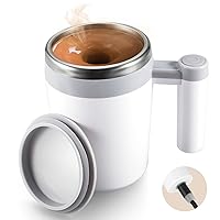 Self Stirring Coffee Mug,Rechargeable Automatic Magnetic Self Mixing Coffee Mug with 2 Stir Bar,13oz Auto Stainless Steel mixer Cup for Coffee Milk Cocoa for Office Travel Best Christmas Gifts(Grey)