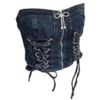 Women's Denim Tank Top Corset Bustier Blue Jean Crop Top Bra Streetwear Cami Detachable Straps Push Up Vest
