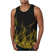 Men's Flame Printed Tank Tops 3D Digital Printed T-Shirt Workout Gym Muscle Tees Summer Casual Sleeveless Crewneck Vest