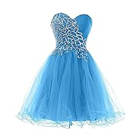 Strapless a Line Blue Crystal White Oranga Homecoming Dress Short Prom Dress