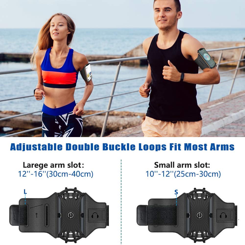 VUP Running Armband 360°Rotatable for iPhone 14/13/Pro Max/Pro/Mini/12/11/SE/Xs/XR/X/8/7/Plus, Fits All 4-6.7 Inch Smartphones, with Key Holder Phone Armband for Running Hiking Biking (Black)