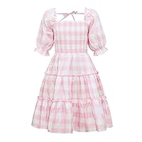 EIAY Shop Girls Floral Casual Dress Puff Sleeve Plaid Smocked Dresses Square Neck for 7-12 Years