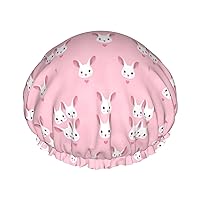 Bunny Cute Print Double Layer Waterproof Shower Cap, Suitable For All Hair Lengths (10.6 X 4.3 Inches)