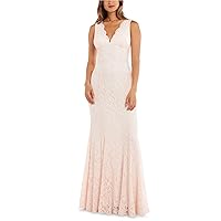 Morgan & Co. Womens Allover-Lace Fit & Flare Gown Dress, Off-White, 5/6