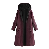 Women Cashmere Padded Hooded Warm Coat Fleece Lined Jacket Parka Hooded Winter Long Full Zip Up Coats Jacket
