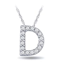 1/20 cttw 925 Sterling Silver Round White Diamond Initial A to Z Alphabet Letter Monogram Pendant Necklace In 18