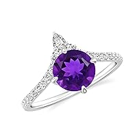 Natural Amethyst Round Crown Shaped Ring for Women Girls in Sterling Silver / 14K Solid Gold/Platinum