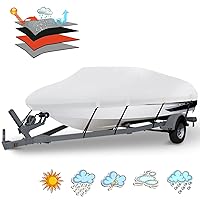 Heavy Duty 800D PU Waterproof Boat Cover, 17'- 19' Trailerable Marine Grade Polyester Canvas, Fits 17-19ft V-Hull, Tri-Hull, Fishing Boat, Runabout, Pro-Style Bass Boat with Tightening Strap