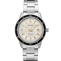 SEIKO SRPG03 Watch for Men - Presage Collection - Stainless Steel Case and Bracelet, Cream Dial, Automatic Movement, and 50m Water Resistant