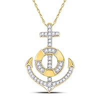 10kt Yellow Gold Womens Round Diamond Anchor Nautical Pendant 1/5 Cttw