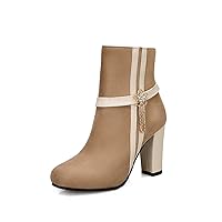 Woman's Western Ankle Boots Non-Skid Chunky Block High Heels Bootie Flexible Dress Winter Shoes Beige