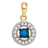10K Yellow Gold Blue Diamond Circle Solitaire Necklace Pendant 1/4 Ctw