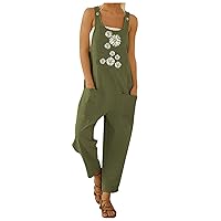 Womens Casual Overalls Baggy Wide Leg Jumpsuits Bib Pants with Pockets Beach Style Pocket Suspenders