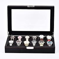 Watch Box 12 Slots Wooden Watches Display Lockable Storage Box With Glass Lid Black Watch Organizer Collection (Color : Black Size : 33x21.5x8cm)