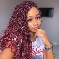 8 Packs Boho Goddess Locs Crochet Hair 14inch Ombre Burgundy Pre Looped River Locs Crochet Hair with Curly Ends Boho Style Synthetic Hair Extensions(14
