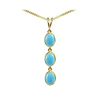 Beautiful Jewellery Company BJC® Solid 9ct Yellow Gold Natural Turquoise Triple Drop Oval Gemstone Pendant 4.50ct & 9ct Yellow Gold Curb Necklace Chain