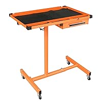 LT18 Heavy Duty Adjustable Work Table with Drawer for Mechanic,220lbs Capacity Rolling Tool Tray Table with Wheels Orange
