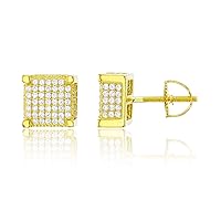Sterling Silver Rhodium Micropave 6x6 3D Square ScrewBack Mens Stud Earring