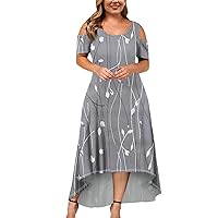 HTHLVMD Cold Shoulder Sleeve Tunic Womens Business Summer Oversize Trendy Soft Tops Comfy Ruffle Crewneck Cotton Printed Tunics Women Gray