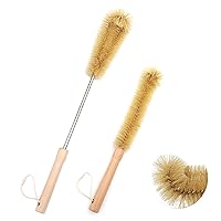 1 pcs 47cm/19'' Extra Long Bristle Brush, 1 pcs 32cm/13'' Slim Bottle Brush, Wood Handle, Bendable, with 9 mm Stainless Steel Pole, for Tall Bottle, Big Vessels, Water Jag, Cup, Jar, Tumbler