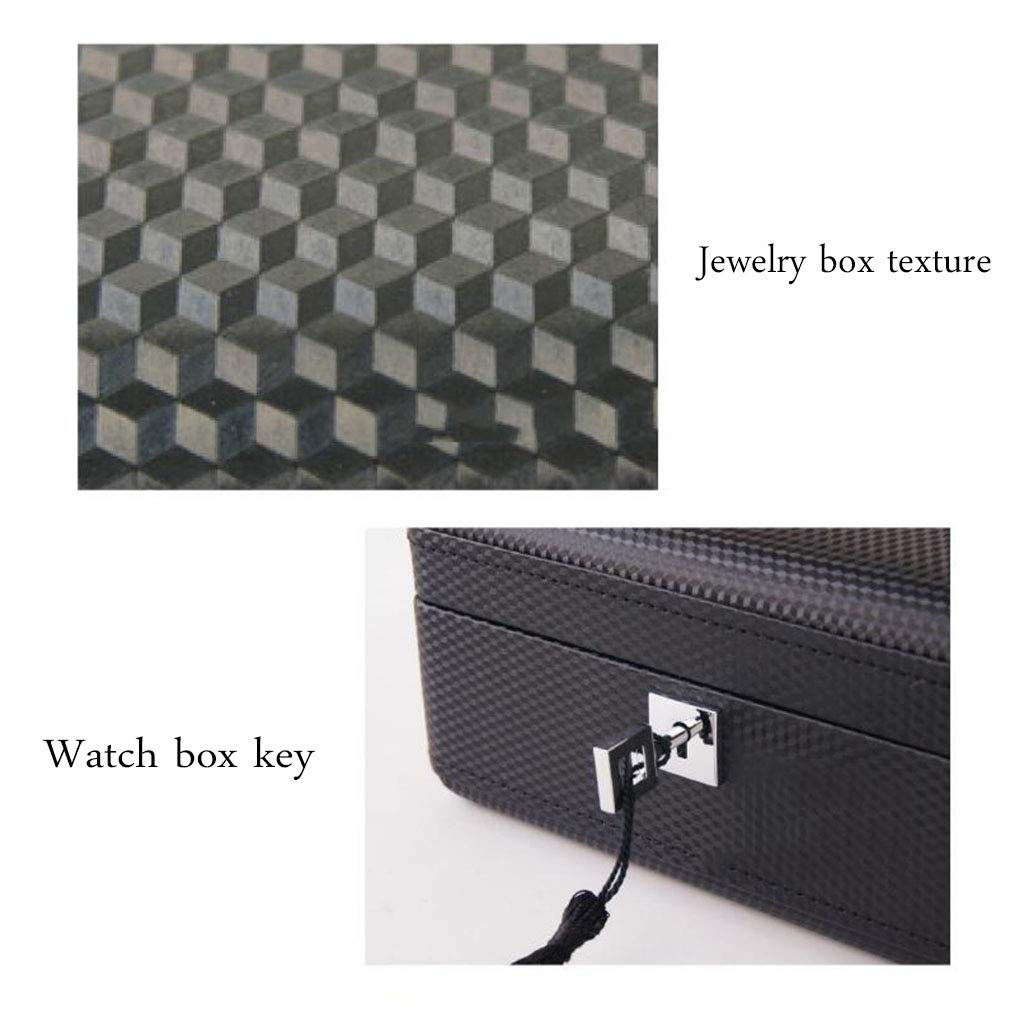 LIYANSBH 3 Grids Watch Box for Men Carbon Fiber Travel Case Jewellery Bracelet Gift Display Storage with Removable Wristwatches Pillow
