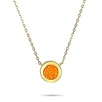 Classic Round 1CT Solitaire Bezel Set Blue White Fire Orange Created Opal Pendant Station Necklace For Women 14K Gold Plated.925 Sterling Silver October Birthstone
