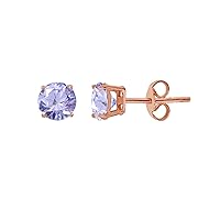 925 Sterling Silver 6mm Rose Gold Plated Round AAA Cubic Zirconia Solitaire Stud Earrings For Women