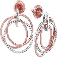 10kt Rose Gold Womens Round Diamond Circle Dangle Earrings 1/4 Cttw