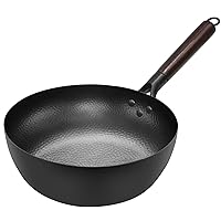 Deep Frying Pan Nonstick Skillet 10 Inch Carbon Steel Wok Pan to Fry Eggs Steak Pancakes Pan for Induction Cooktop Gas & Electric Stove Stir-Fry Pan with Removable Handle Flat Bottom