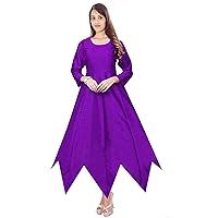 Women's Long Dress Handkerchief Solid Art Poly Silk Tunic Wedding Wear Purple Maxi Gown Plus Size