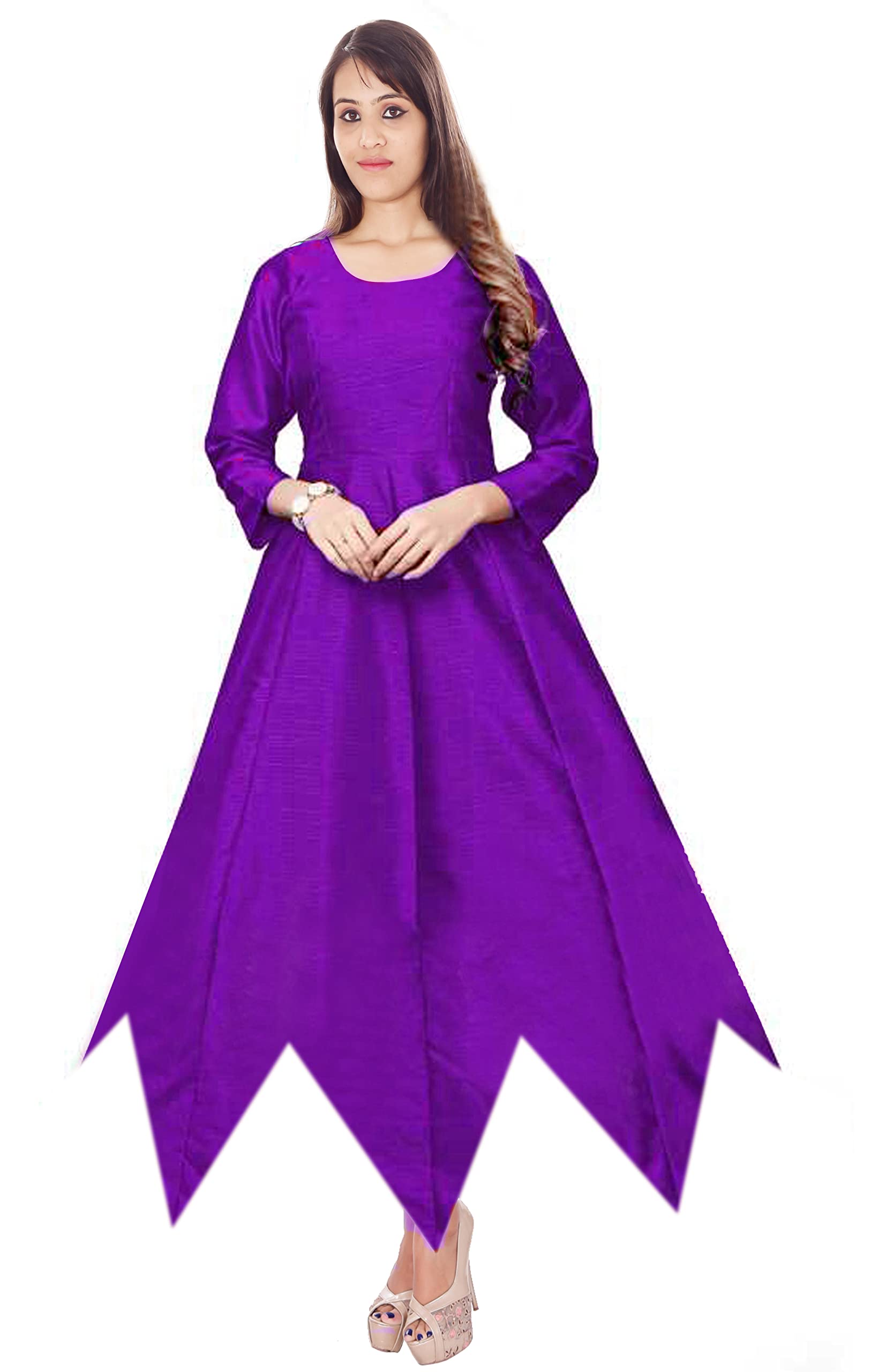 Lakkar haveli Beautiful Women's Tunic Art Dupien Poly Silk Handkerchief Dress Top Casual Frock Suit Purple Color Wedding Wear Plus Size (3XL)