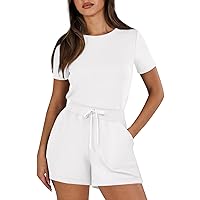 Women's Summer Short Sleeve Romper 2024 Casual Loose Crewneck Short Jumpsuit One Piece Outfits with Pockets