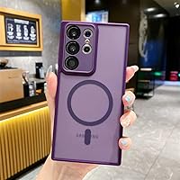 with Camera Lens Protector Case for Samsung Galaxy S22 S23 Ultra Plus Magnetic Compatible with Magsafe, Shockproof Armor Luxury Slim Matte Hard Cover (Purple,for Samsung S22 Ultra)