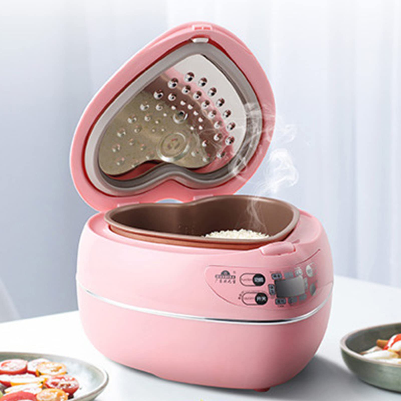 Peach Heart Shape Rice Cooker Smart 300W Rice Cooker 1.8L, Portable 6 in 1 Rice Cooker with Preset Timer and Thermostat,A