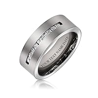Bling Jewelry Wide Cubic Zirconia Channel Set CZ Couples Wedding Band Ring For Men For Women 7MM Silver Tone Titanium