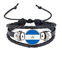 Nicaragua National Flag North America Country Bracelet Braided Leather Rope Bead Wristband