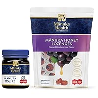 Manuka Health, Manuka Honey MGO 400+ Raw Manuka Honey 8.8 oz., Jar and Manuka Honey Lozenges MGO 400+, 8.8 oz Bag, Black Currant