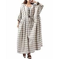 Women's Casual Loose Stripes Summer Plus Size Maxi Linen Dresses
