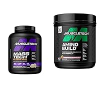 MuscleTech Mass Gainer Mass-Tech Extreme 2000, Muscle Builder Whey Protein Powder & BCAA Amino Acids + Electrolyte Powder Amino Build 7g of BCAAs + Electrolytes Support