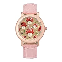 Mushroom Flower Women's Watches Classic Quartz Watch with Leather Strap Easy to Read Wrist Watch