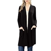 Comfy Womens Basic Long Sleeve Open Front Slouchy Pockets Cardigan S-3XL